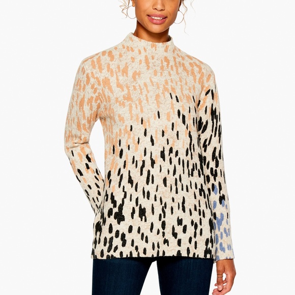 NIC AND ZOE Nic+zoe Cozy Up Spotted Turtleneck Sweater In Neutral Multi - Picture 1 of 6